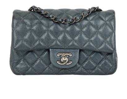 Mini Rectangular Flap, &pound;3,500, Handbags, Blue/Grey/Silver, Caviar Leather, Front view